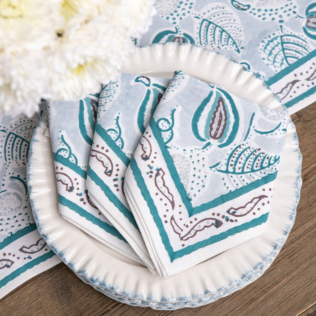 Paisley Vine Aqua Napkin | Set of 4 - Pomegranate