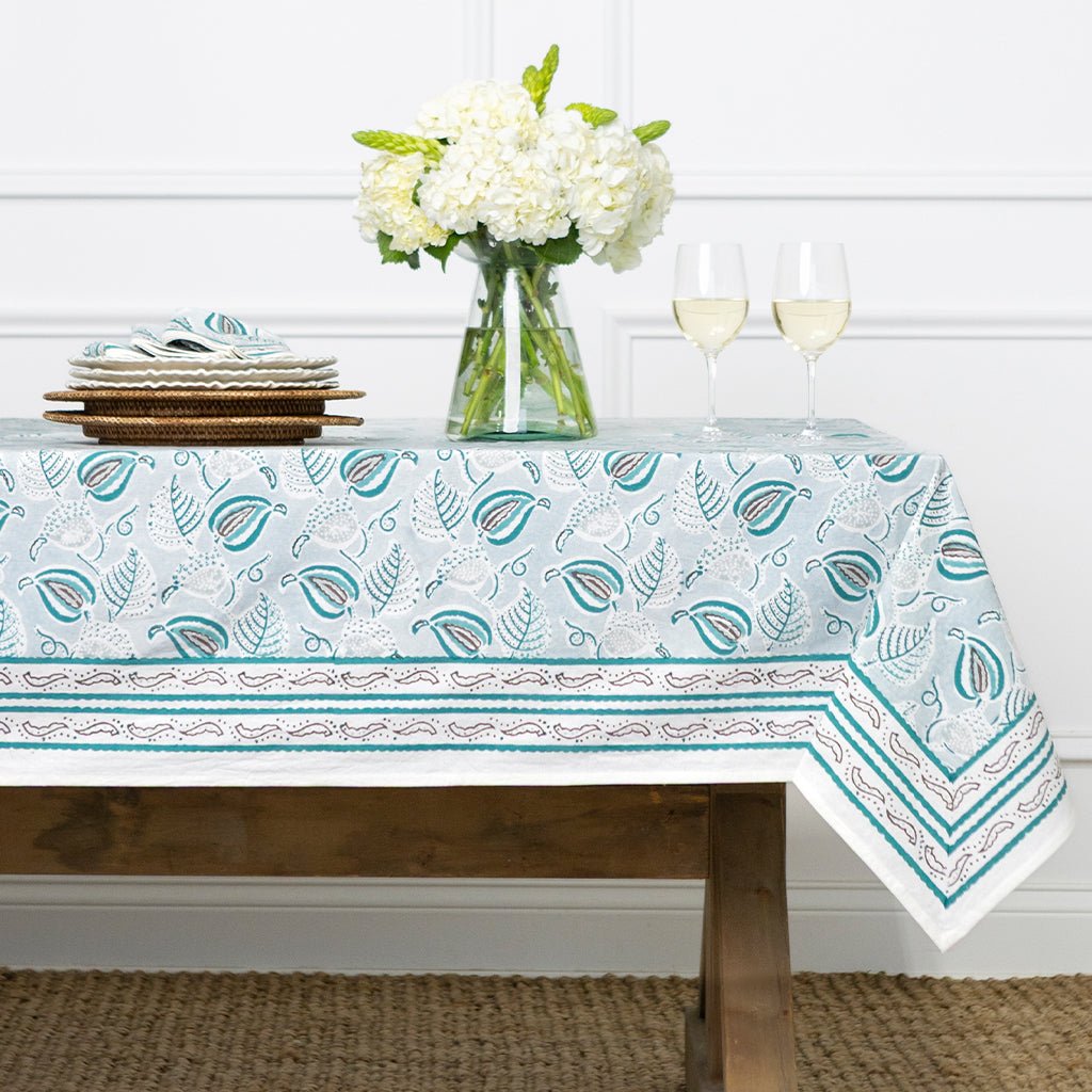 Paisley Vine Aqua Tablecloth - Pomegranate