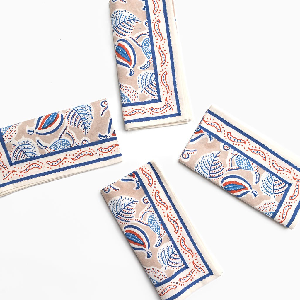 Paisley Vine Blues & Paprika Napkin | Set of 4 - Pomegranate