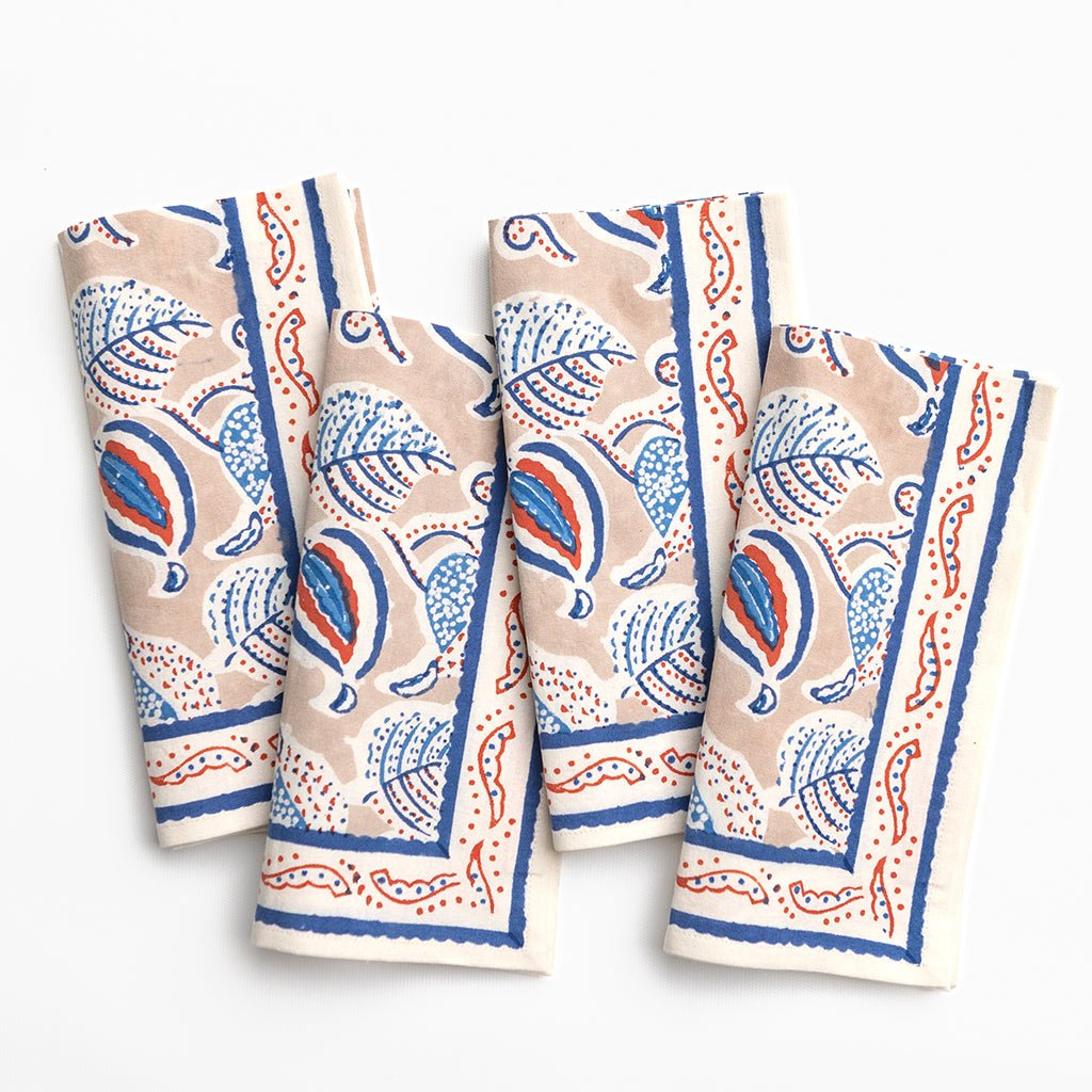 Paisley Vine Blues & Paprika Napkin | Set of 4 - Pomegranate