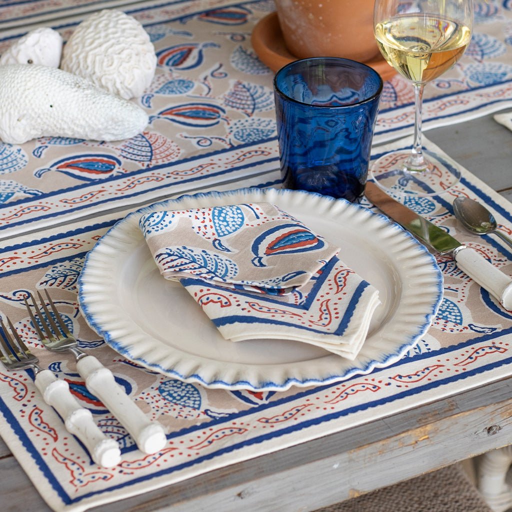 Paisley Vine Blues & Paprika Napkin | Set of 4 - Pomegranate