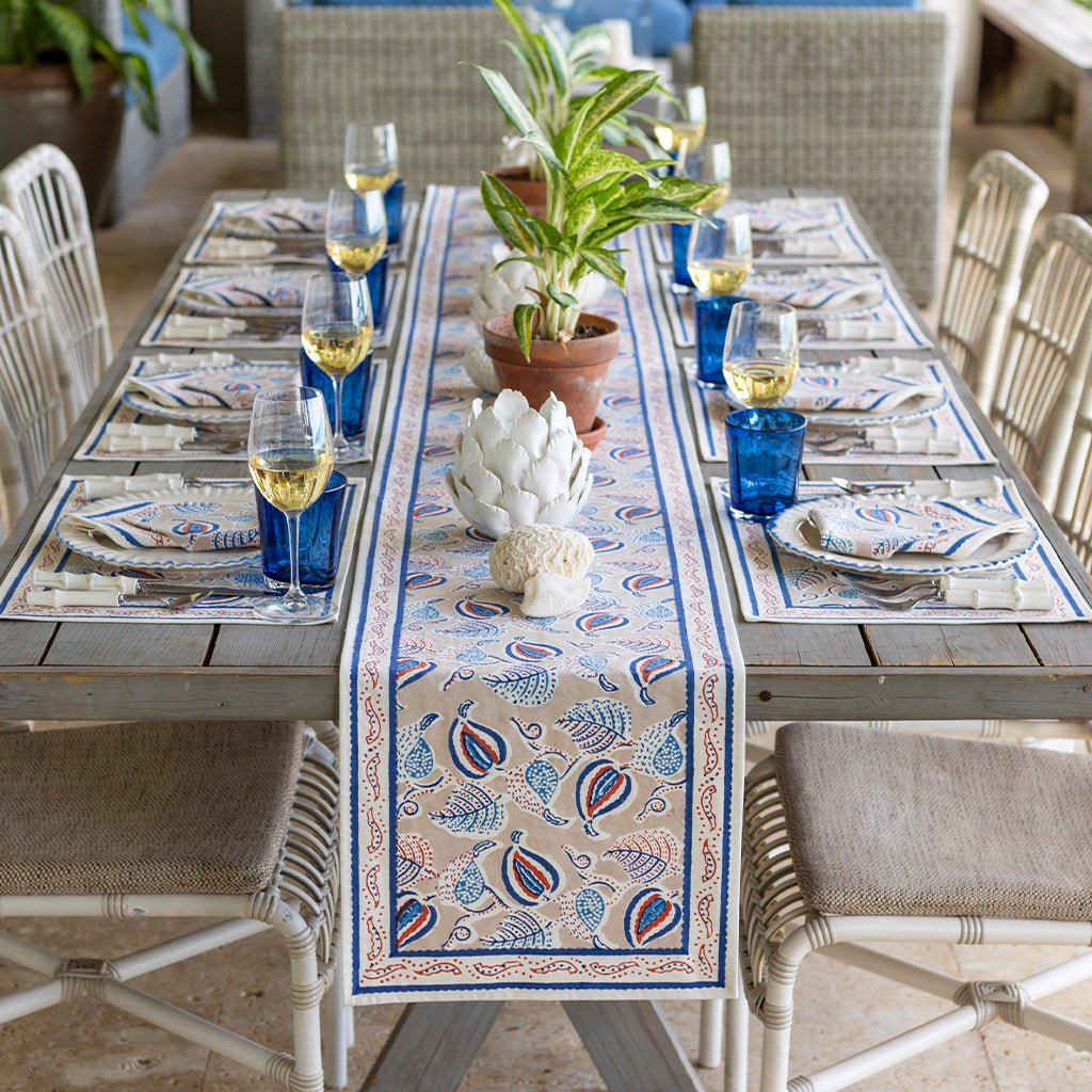 Paisley Vine Blues & Paprika Table Runner - Pomegranate