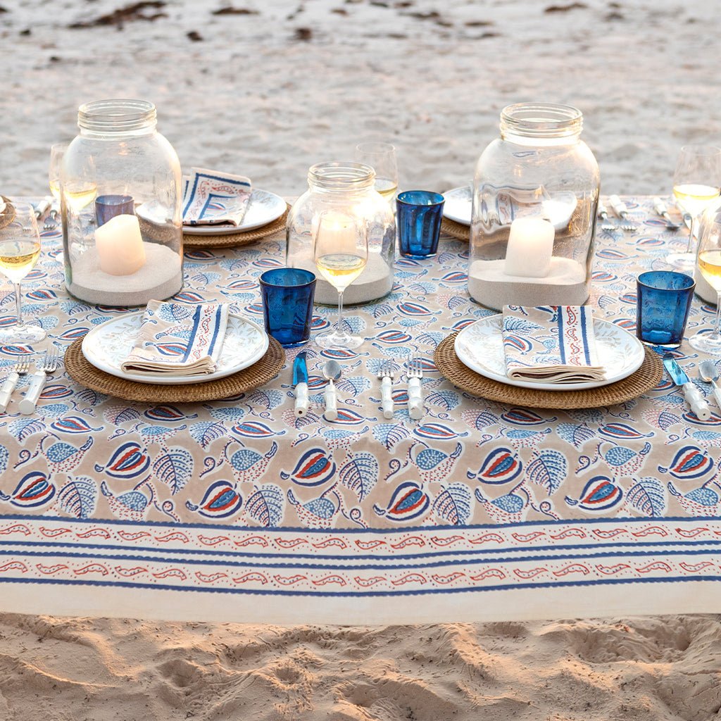 Paisley Vine Blues & Paprika Tablecloth - Pomegranate