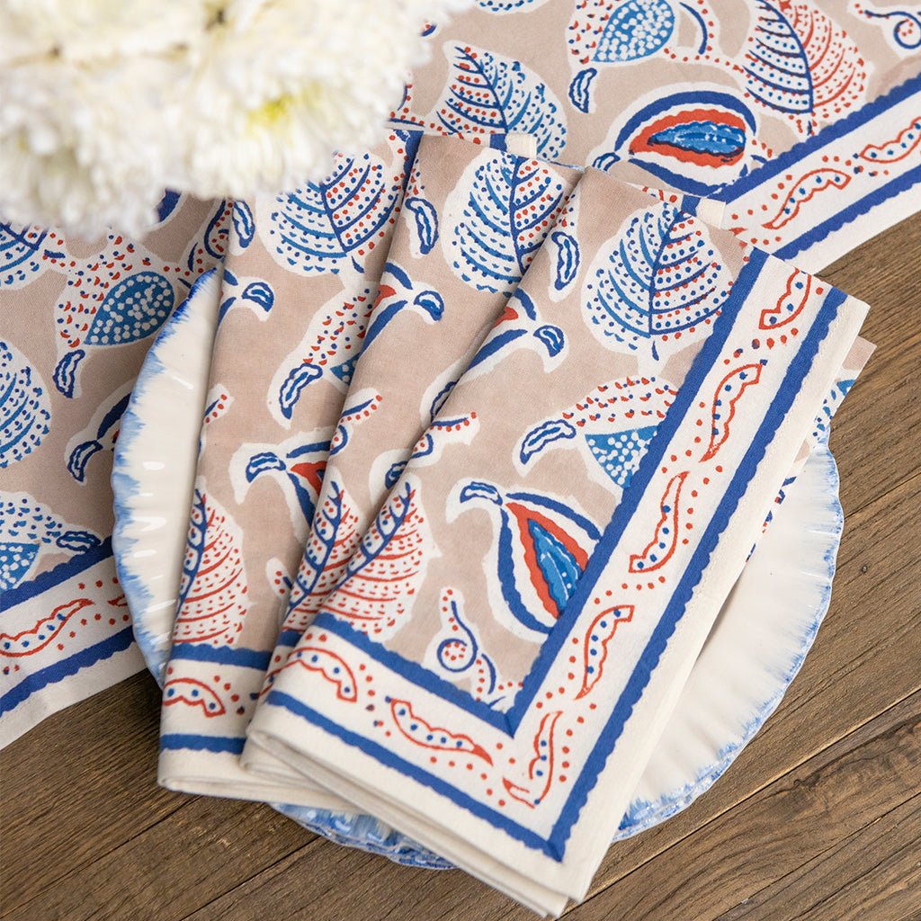 Paisley Vine Blues & Paprika Napkin | Set of 4 - Pomegranate