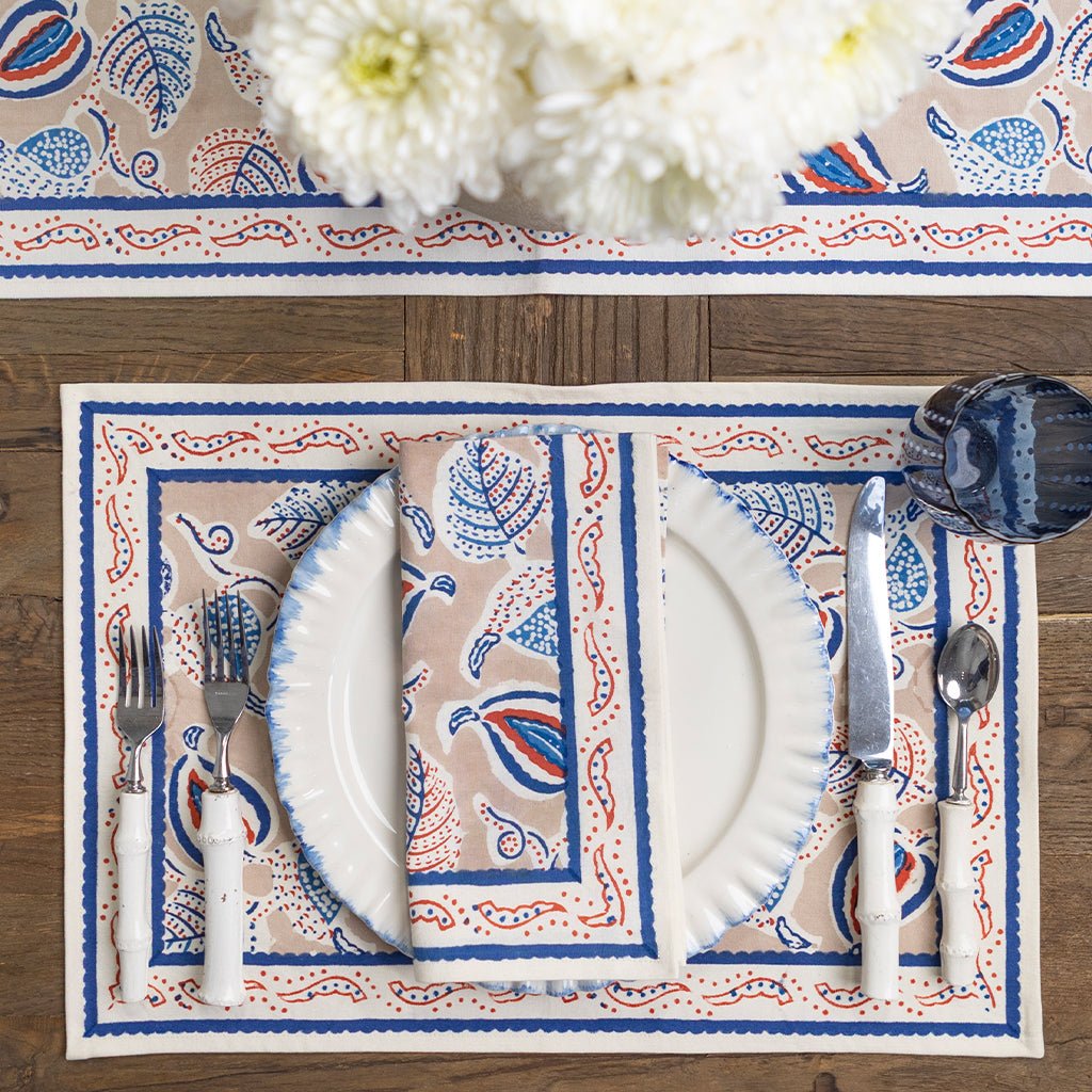Paisley Vine Blues & Paprika Placemat | Set of 4 - Pomegranate