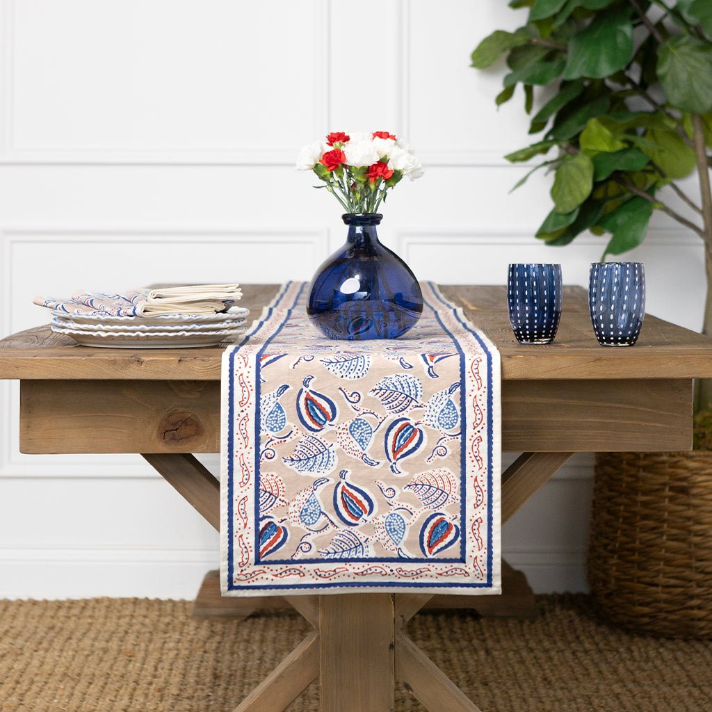 Paisley Vine Blues & Paprika Table Runner - Pomegranate