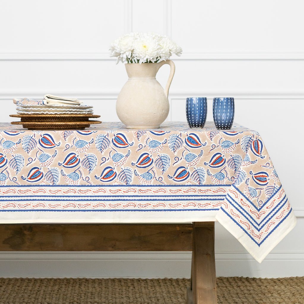 Paisley Vine Blues & Paprika Tablecloth - Pomegranate