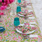 Green & pink botanical pinecone hand block printed cotton napkins