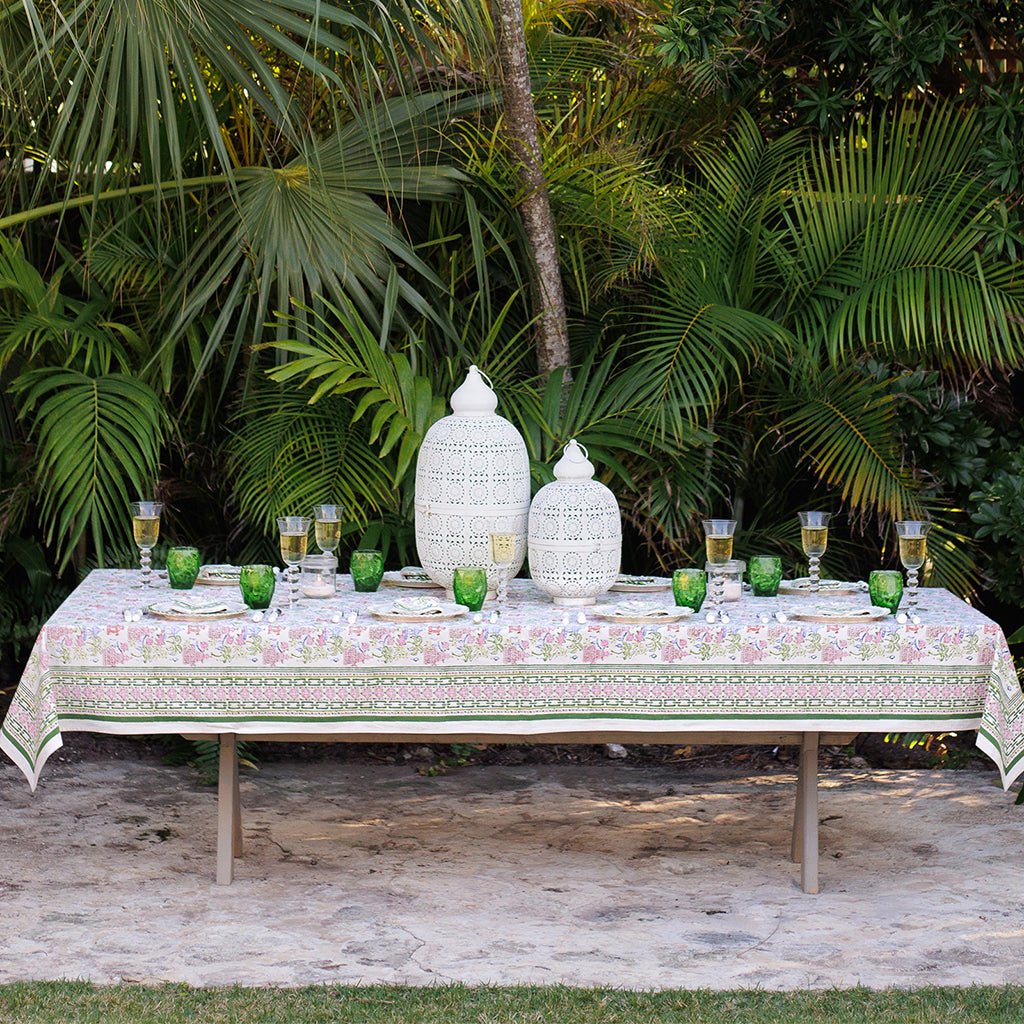 Palms & Pagodas Tablecloth - Pomegranate