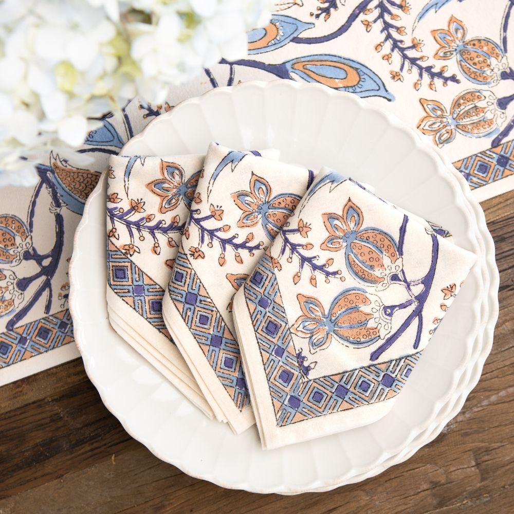Pomegranate Peacock & Poms Napkin