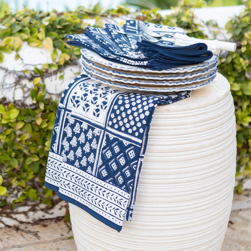 Pom Buti Patchwork Blue Tea Towels - Pomegranate
