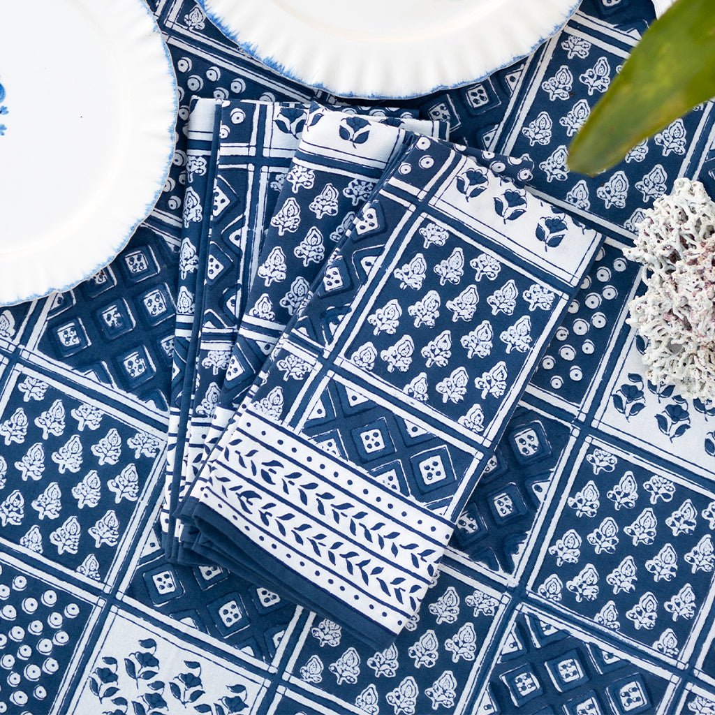 Pom Buti Patchwork Blue Napkin | Set of 4 - Pomegranate