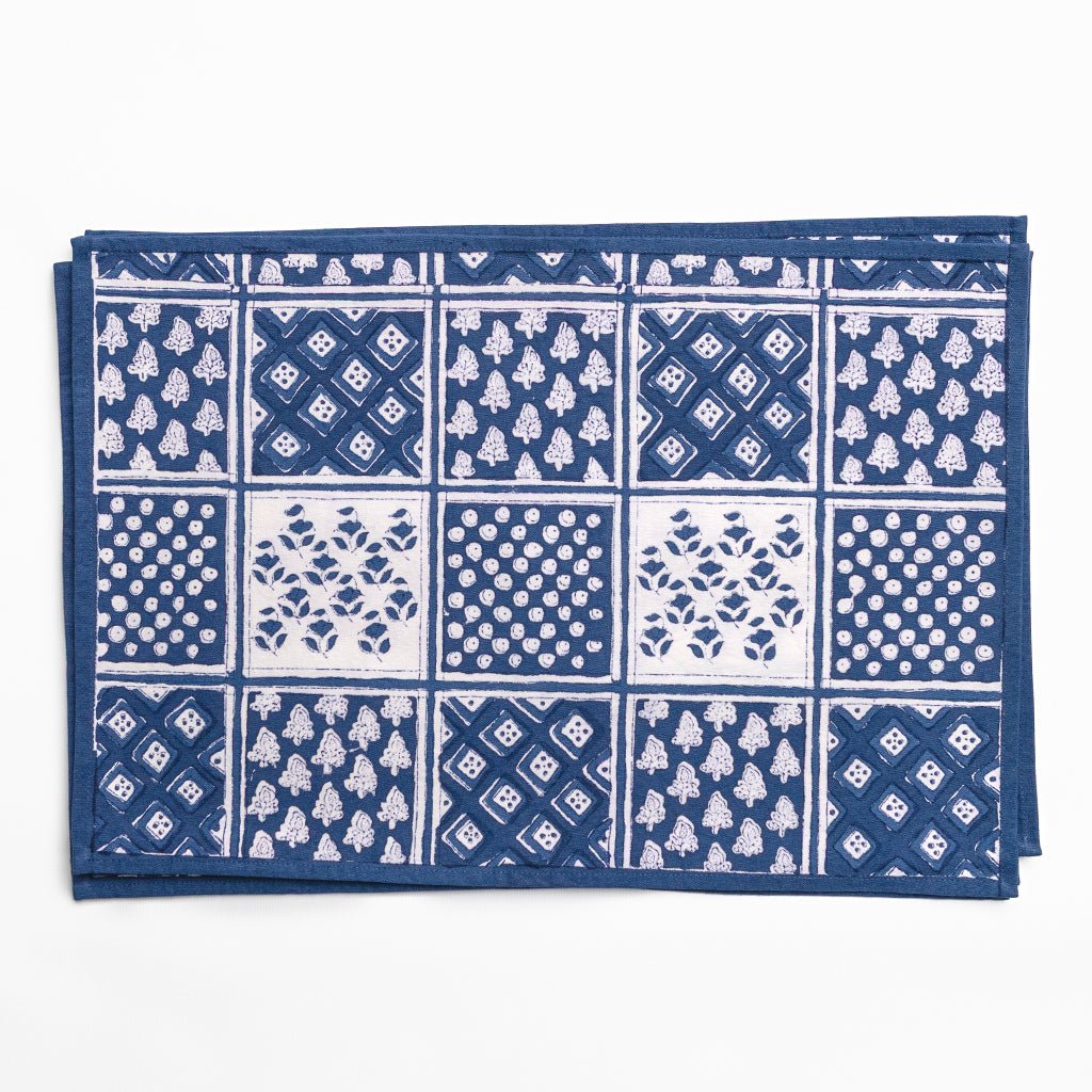 Pom Buti Patchwork Blue Placemat | Set of 4 - Pomegranate