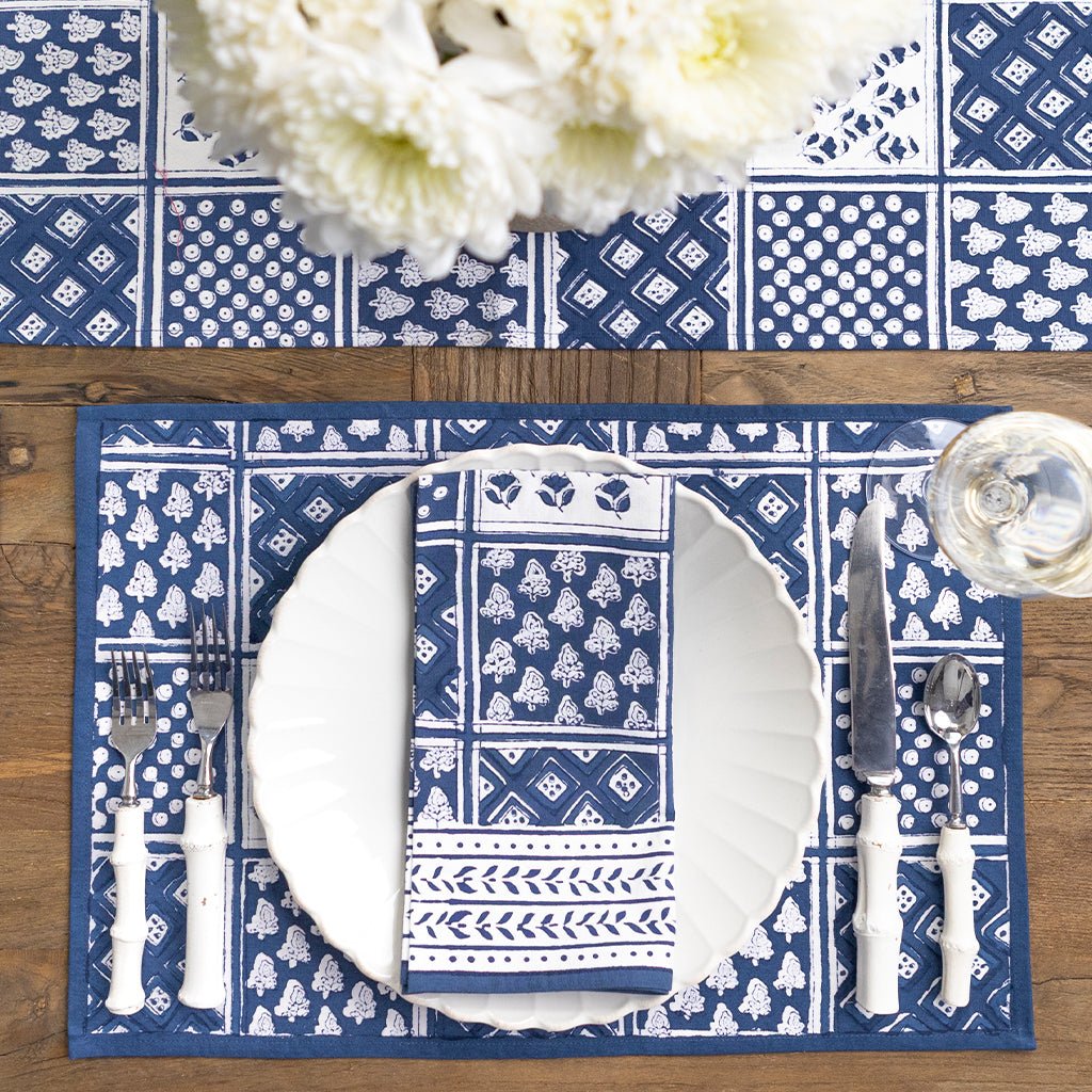Pom Buti Patchwork Blue Placemat | Set of 4 - Pomegranate