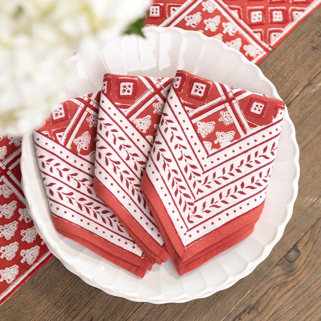 Pom Buti Patchwork Red Napkin | Set of 4 - Pomegranate
