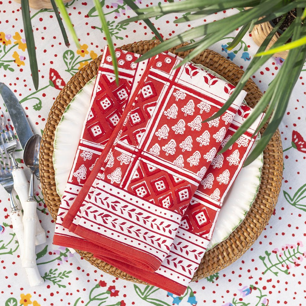 Pom Buti Patchwork Red Napkin | Set of 4 - Pomegranate