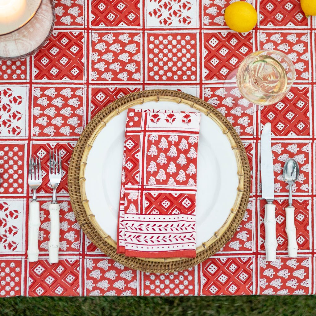 Pom Buti Patchwork Red Tablecloth - Pomegranate