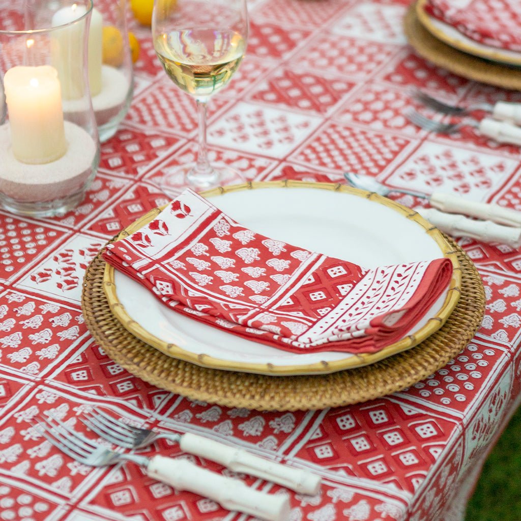 Pom Buti Patchwork Red Napkin | Set of 4 - Pomegranate