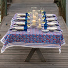 Pom Fan Flower Blue & Red Tablecloth - Pomegranate