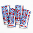 Pom Fan Flower Blue & Red Napkin | Set of 4 - Pomegranate