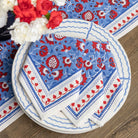 Pom Fan Flower Blue & Red Napkin | Set of 4 - Pomegranate
