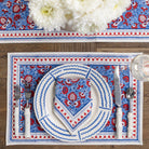 Pom Fan Flower Blue & Red Placemat | Set of 4 - Pomegranate