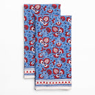 Pom Fan Flower Blue & Red Tea Towels - Pomegranate