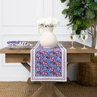 Pom Fan Flower Blue & Red Table Runner - Pomegranate