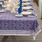 Pom Fan Flower Blue & Red Tablecloth - Pomegranate