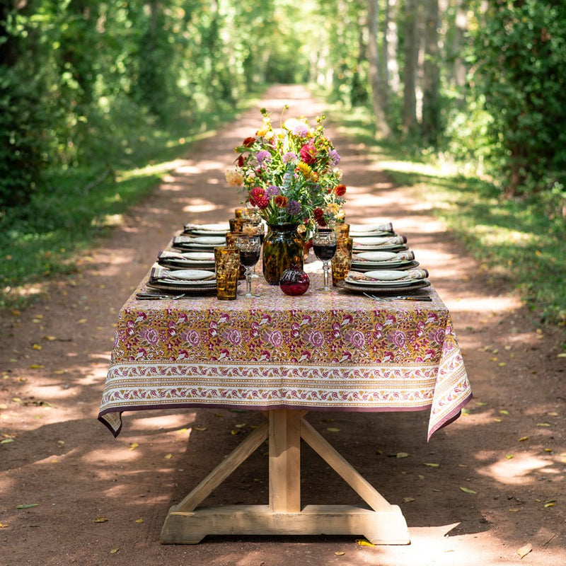 Pomegranate Garden Plum & Ochre Tablecloth — 55x55
