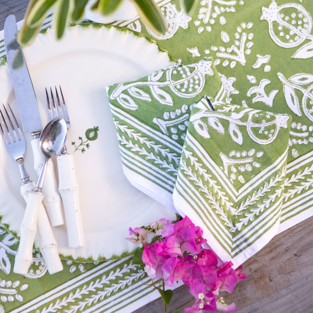 Pomegranate Green Napkin | Set of 4 - Pomegranate