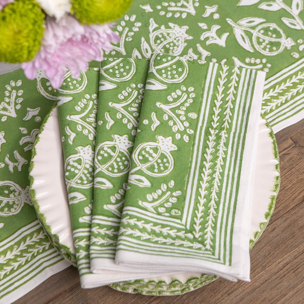 Pomegranate Green Napkin | Set of 4 - Pomegranate
