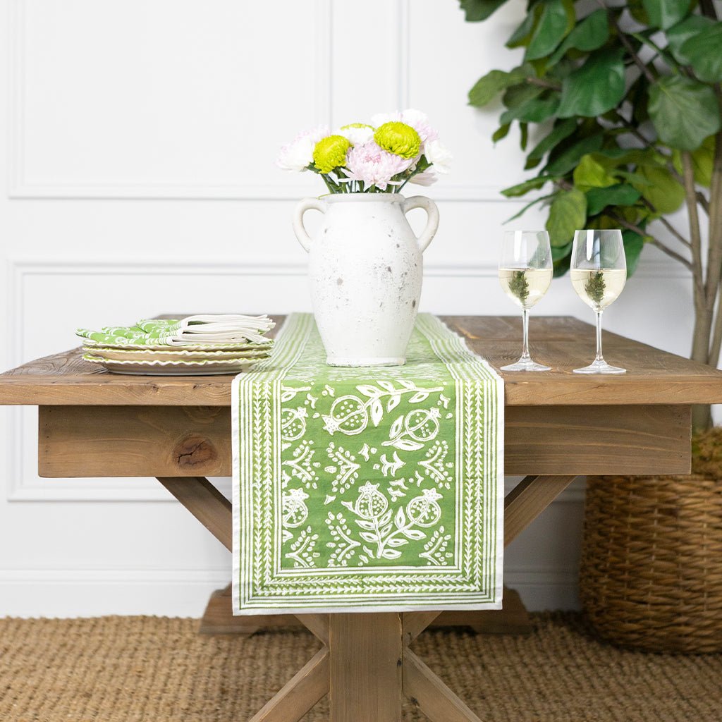 Pomegranate Green Table Runner - Pomegranate