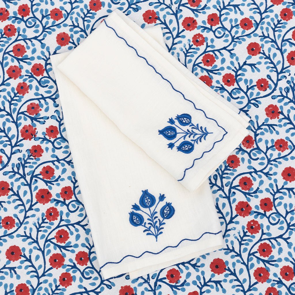 Pomegranate Trio Cobalt Linen Tea Towels - Pomegranate