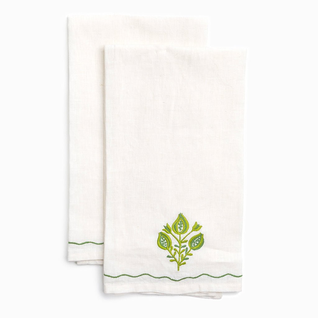 Pomegranate Trio Green Linen Tea Towels - Pomegranate