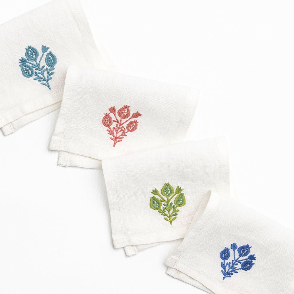 Pomegranate Trio Mixed Linen Cocktail Napkin | Set of 4 - Pomegranate