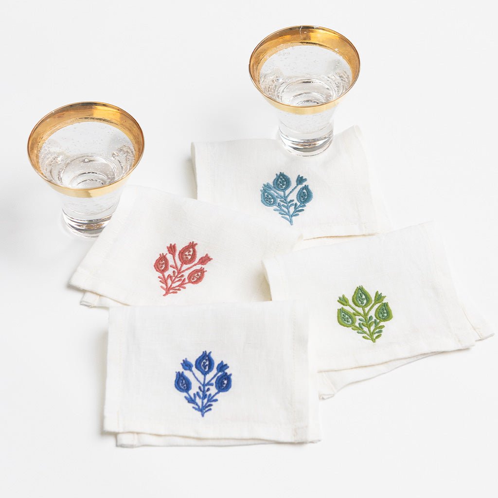 Pomegranate Trio Mixed Linen Cocktail Napkin | Set of 4 - Pomegranate