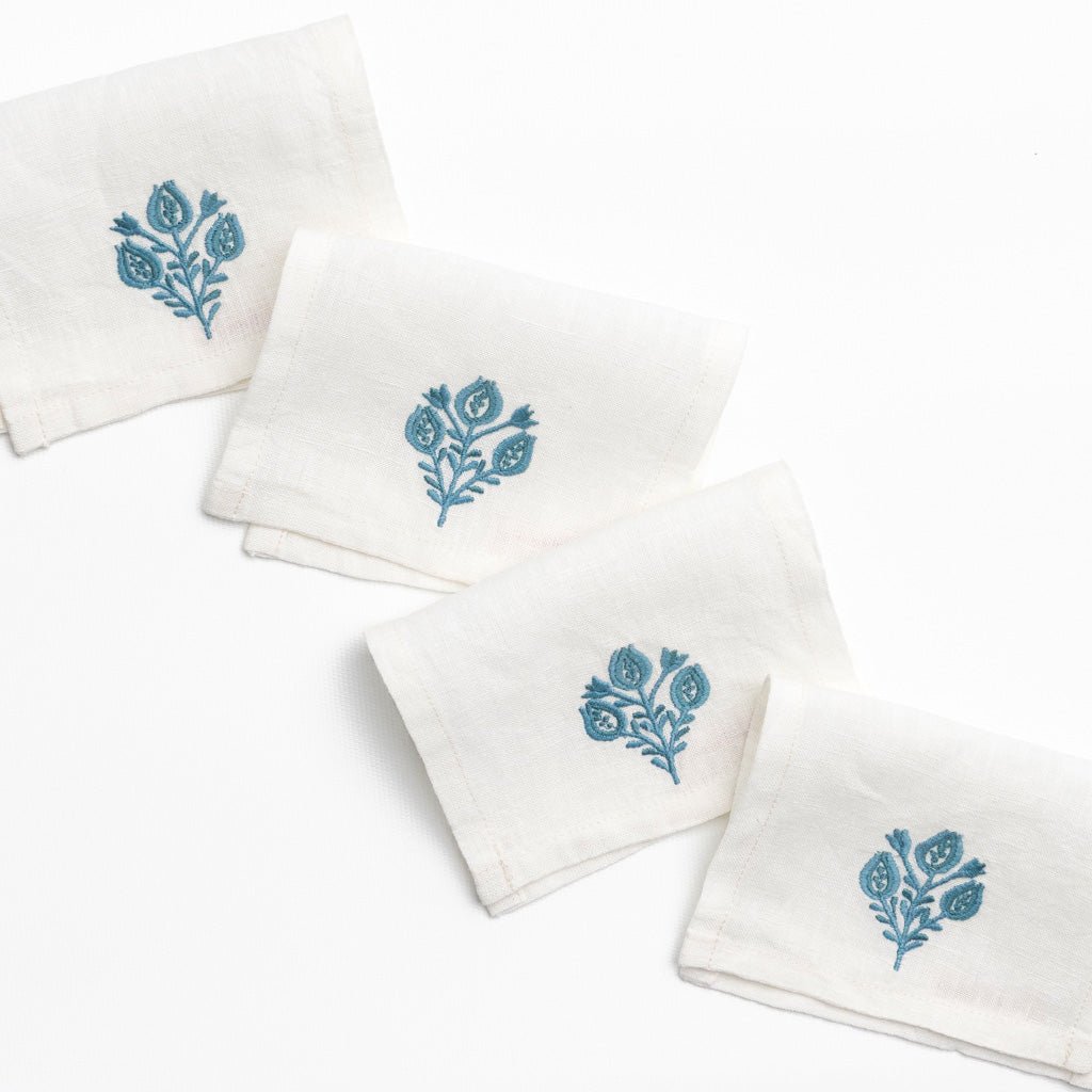 Pomegranate Trio Teal Linen Cocktail Napkin | Set of 4 - Pomegranate
