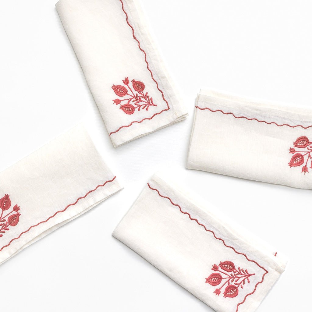Pomegranate Trio Rose Linen Napkin | Set of 4 - Pomegranate