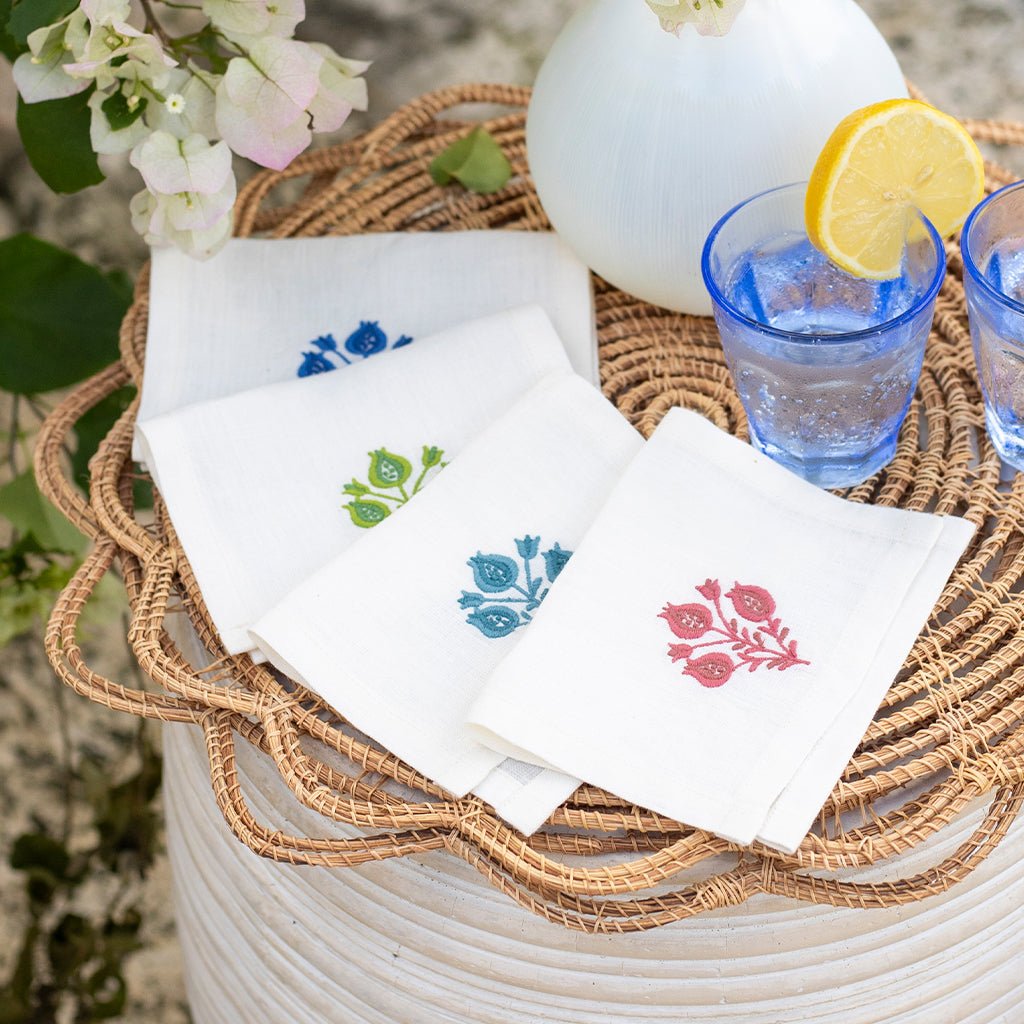 Pomegranate Trio Mixed Linen Cocktail Napkin | Set of 4 - Pomegranate