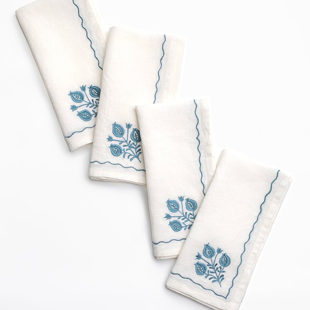 Pomegranate Trio Teal Linen Napkin | Set of 4 - Pomegranate