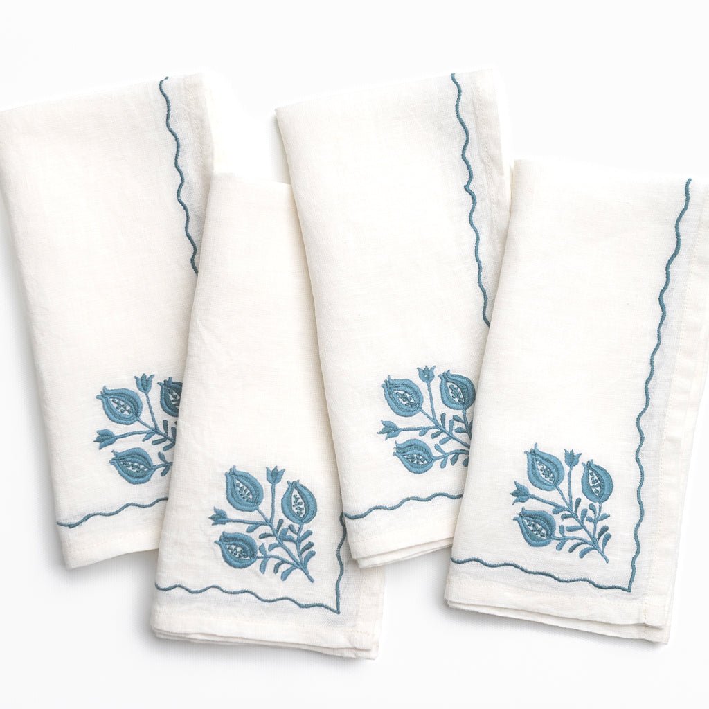 Pomegranate Trio Teal Linen Napkin | Set of 4 - Pomegranate