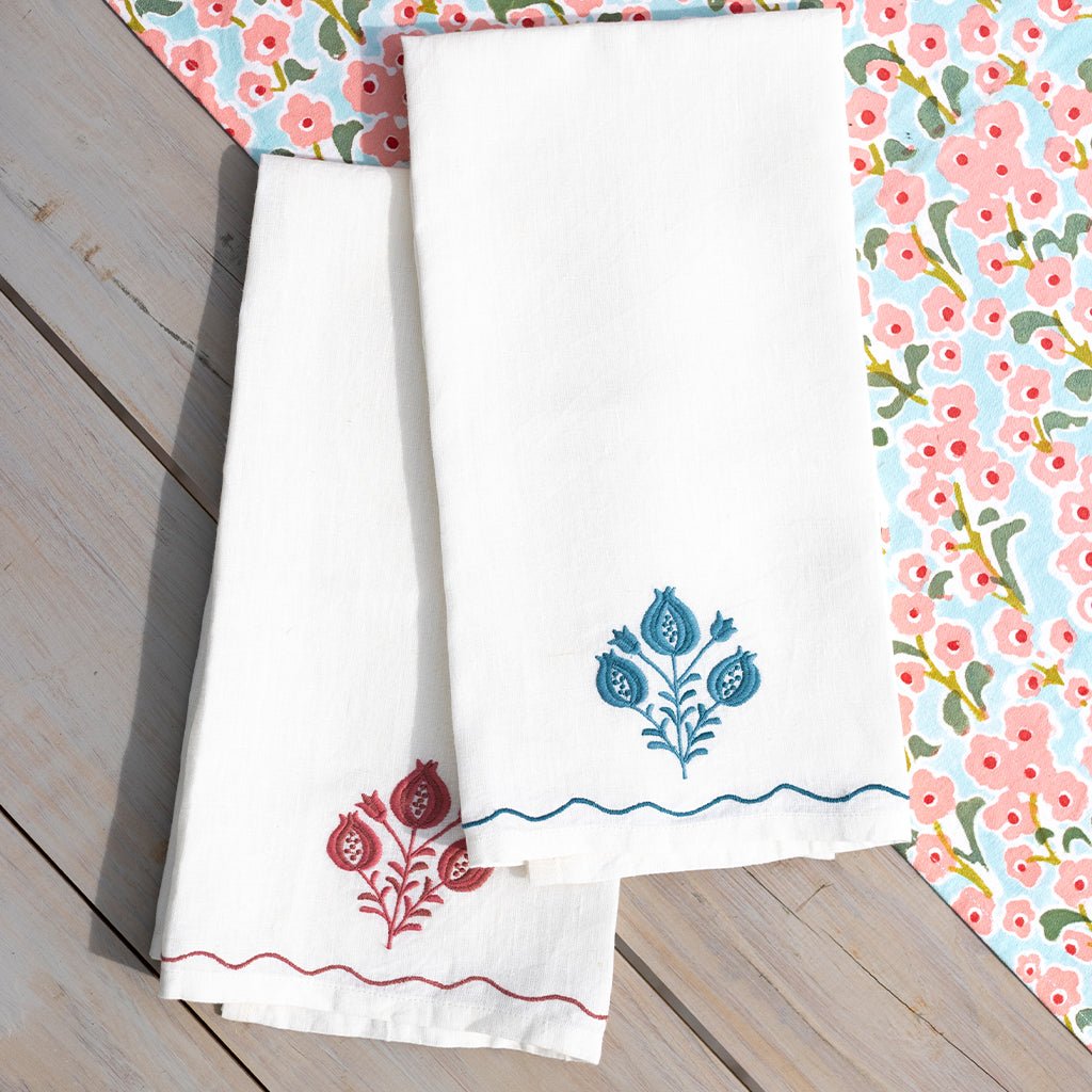 Pomegranate Trio Rose Linen Tea Towels - Pomegranate