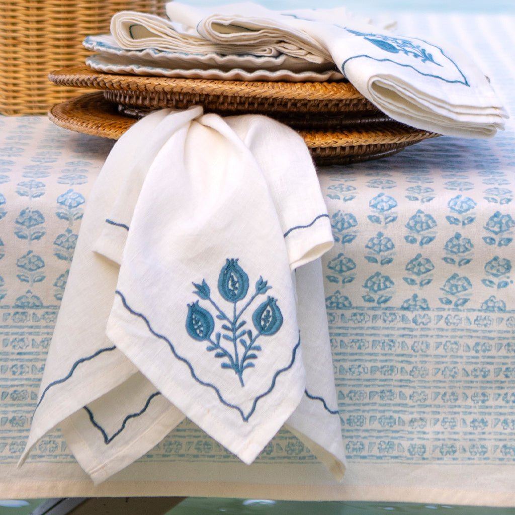 Pomegranate Trio Teal Linen Napkin | Set of 4 - Pomegranate