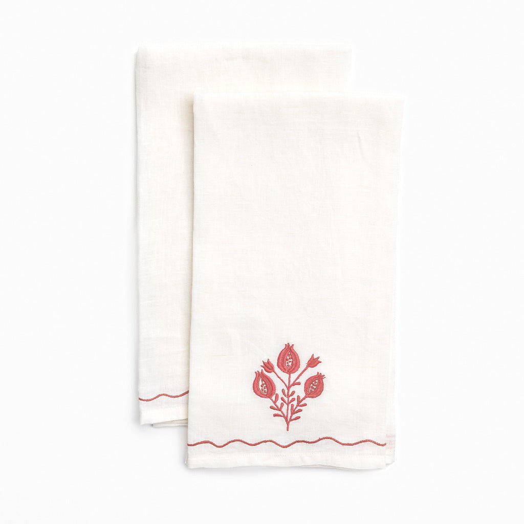 Pomegranate Trio Rose Linen Tea Towels - Pomegranate