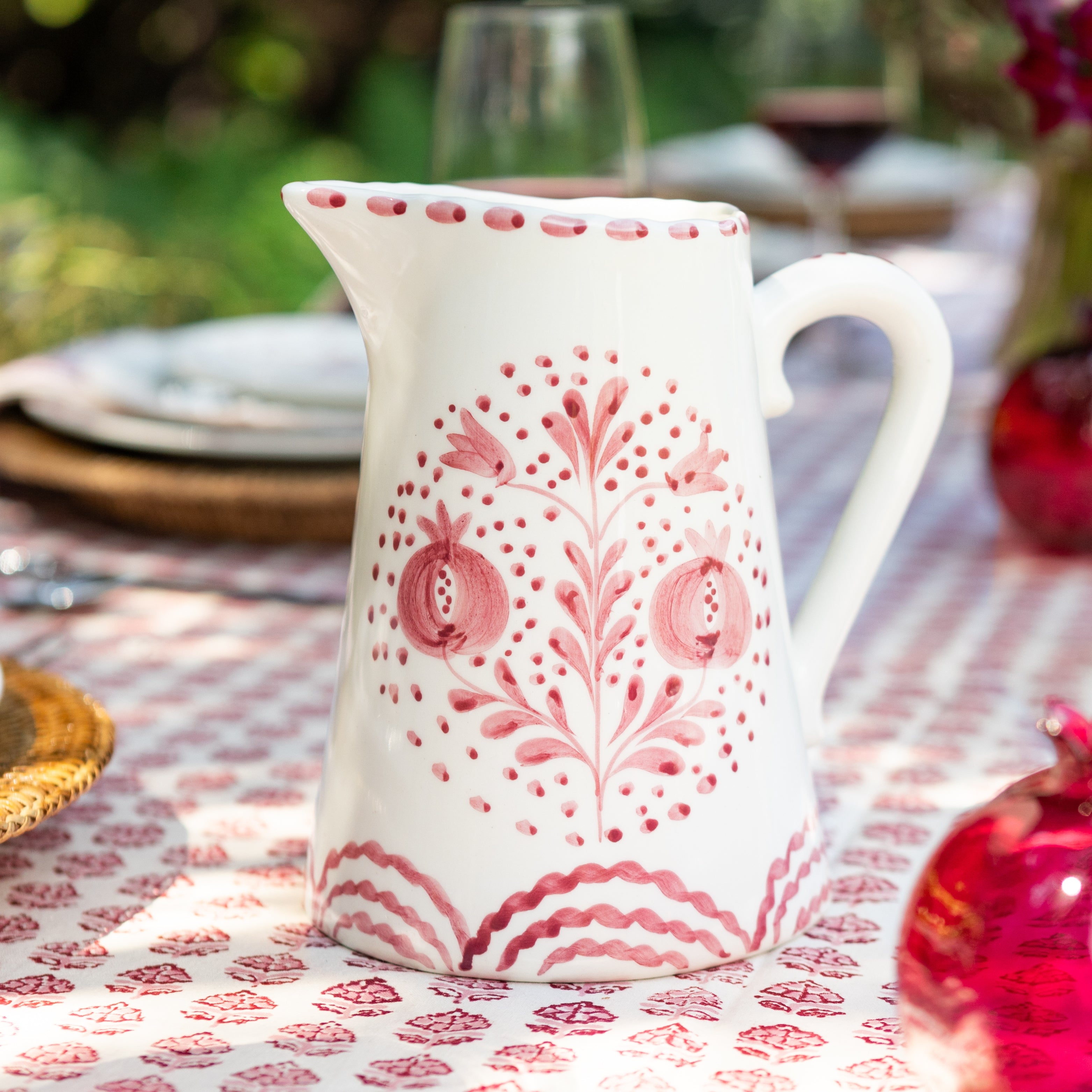 Duet Rose Ceramic Pitcher – Hand Painted, 40 oz – Pomegranate