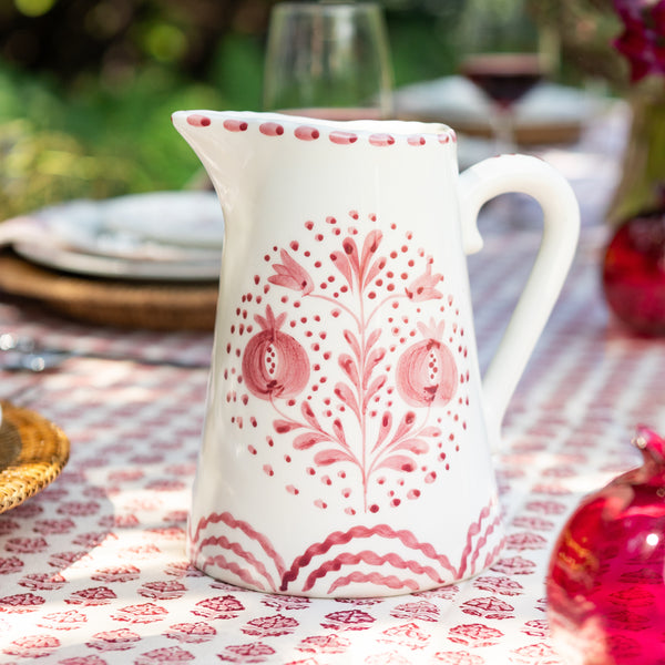 Duet Rose Ceramic Pitcher – Hand Painted, 40 oz – Pomegranate