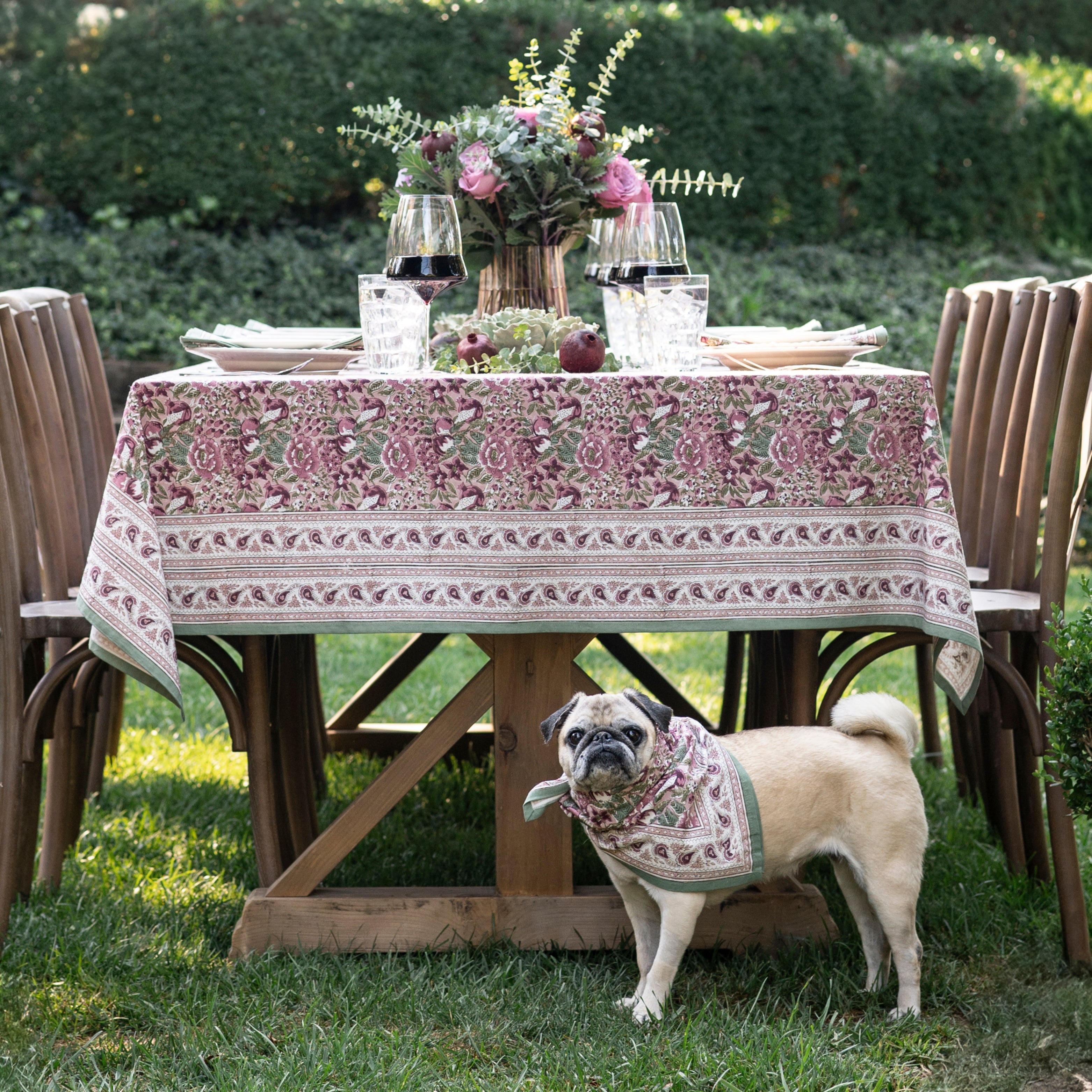 Pomegranate Garden Dusty Mauve & Sage Tablecloth