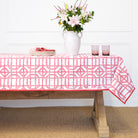 Rose Bamboo Pink & White Hand Block Printed Tablecloth