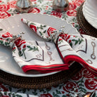 Run For The Roses 151 Equestrian Hand Block Printed Floral Napkins and Silver Jockey Napkin Rings